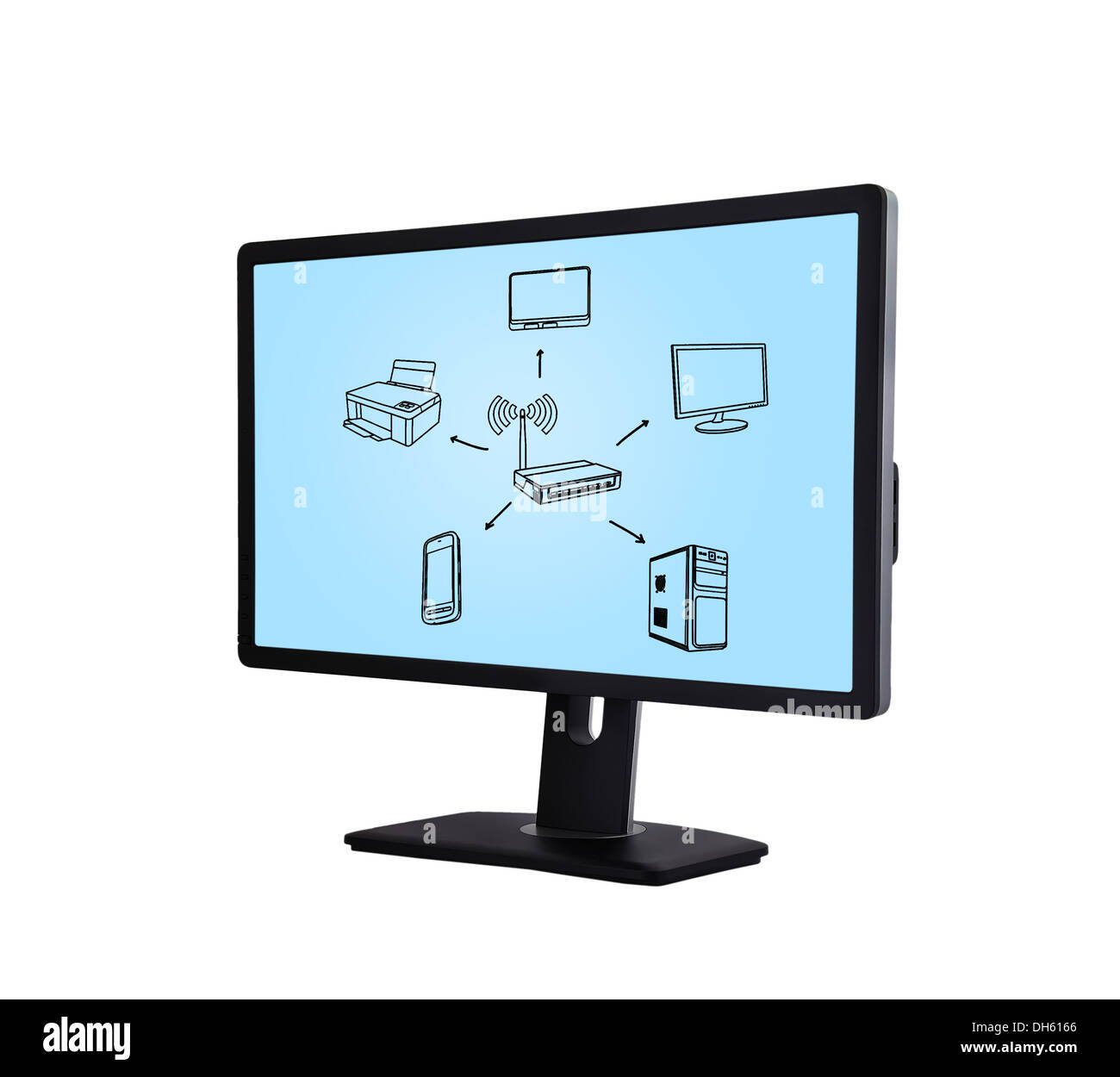 Schwarz Computer-Monitor mit wi-Fi-Konzept Stockfoto