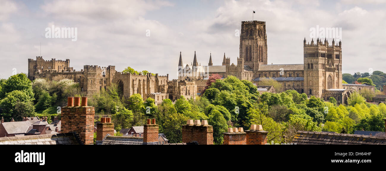 Kathedrale von Durham und Durham Castle Panorama vom Durham Bahnhof, Durham, England, UK Stockfoto