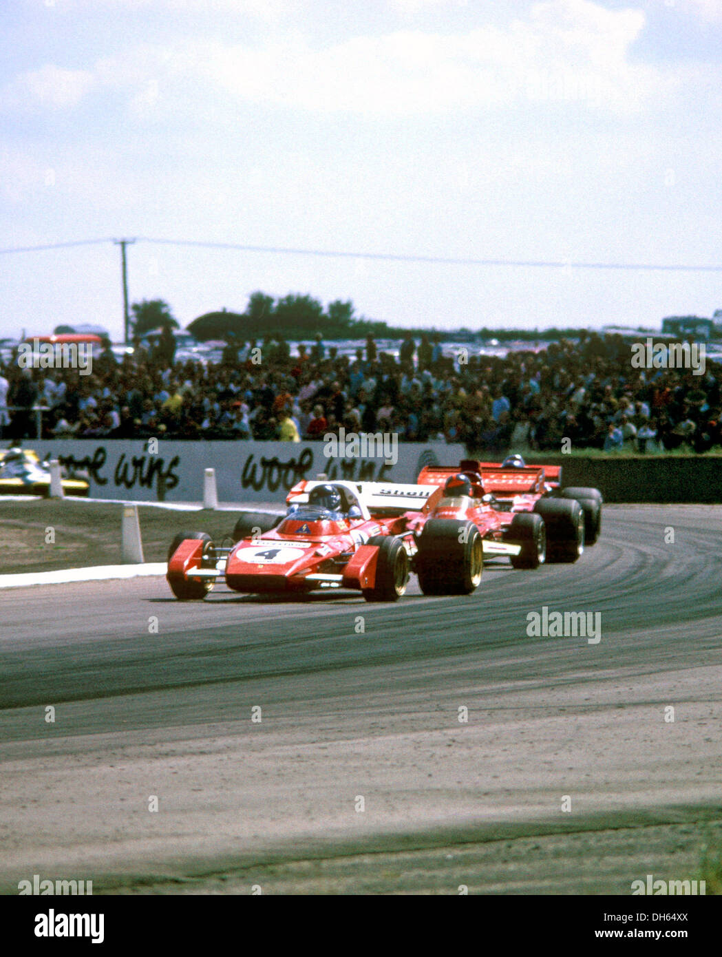 Jacky Ickx in einem Ferrari 312B2 führt British GP, Silverstone, England 17. Juli 1971. Stockfoto