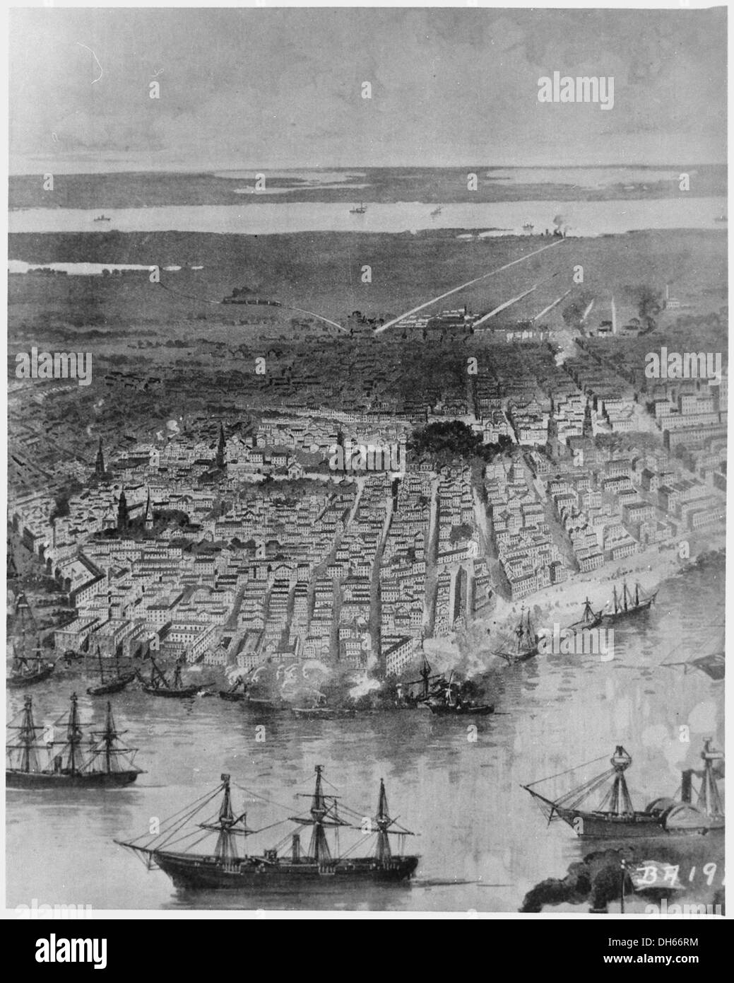 Panoramablick über New Orleans-Federal-Flotte vor Anker im Fluß, 1862 530501 Stockfoto
