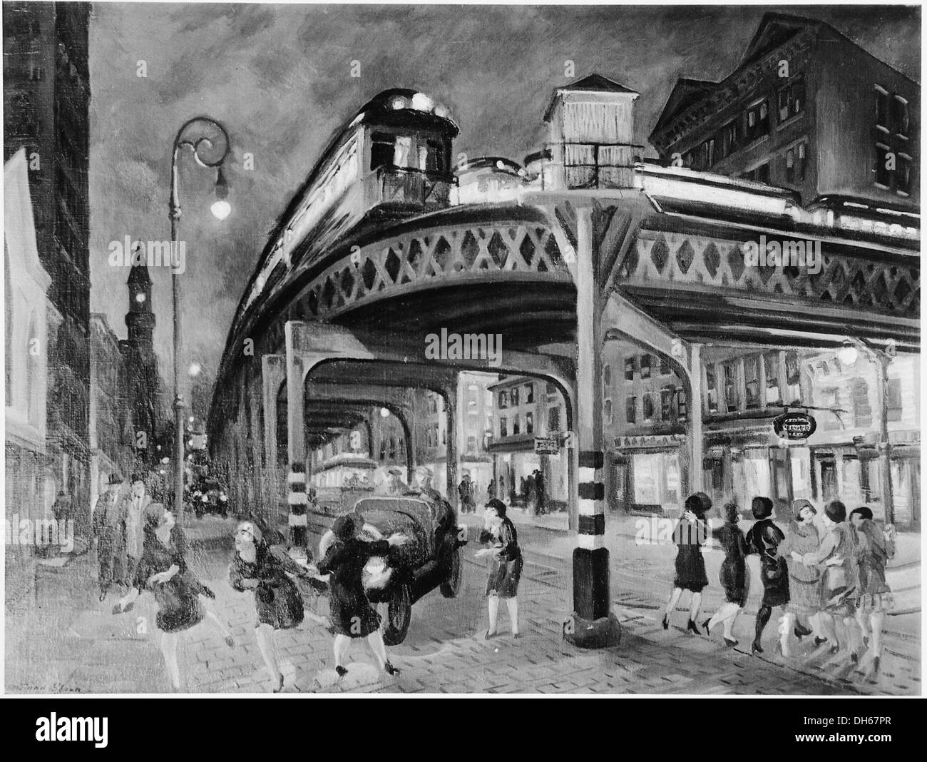 Ein Foto von Hinterhöfen in Greenwich Village, New York, das ein Wohngebiet mit kleinen Außenbereichen in einer städtischen Umgebung darstellt. Stockfoto