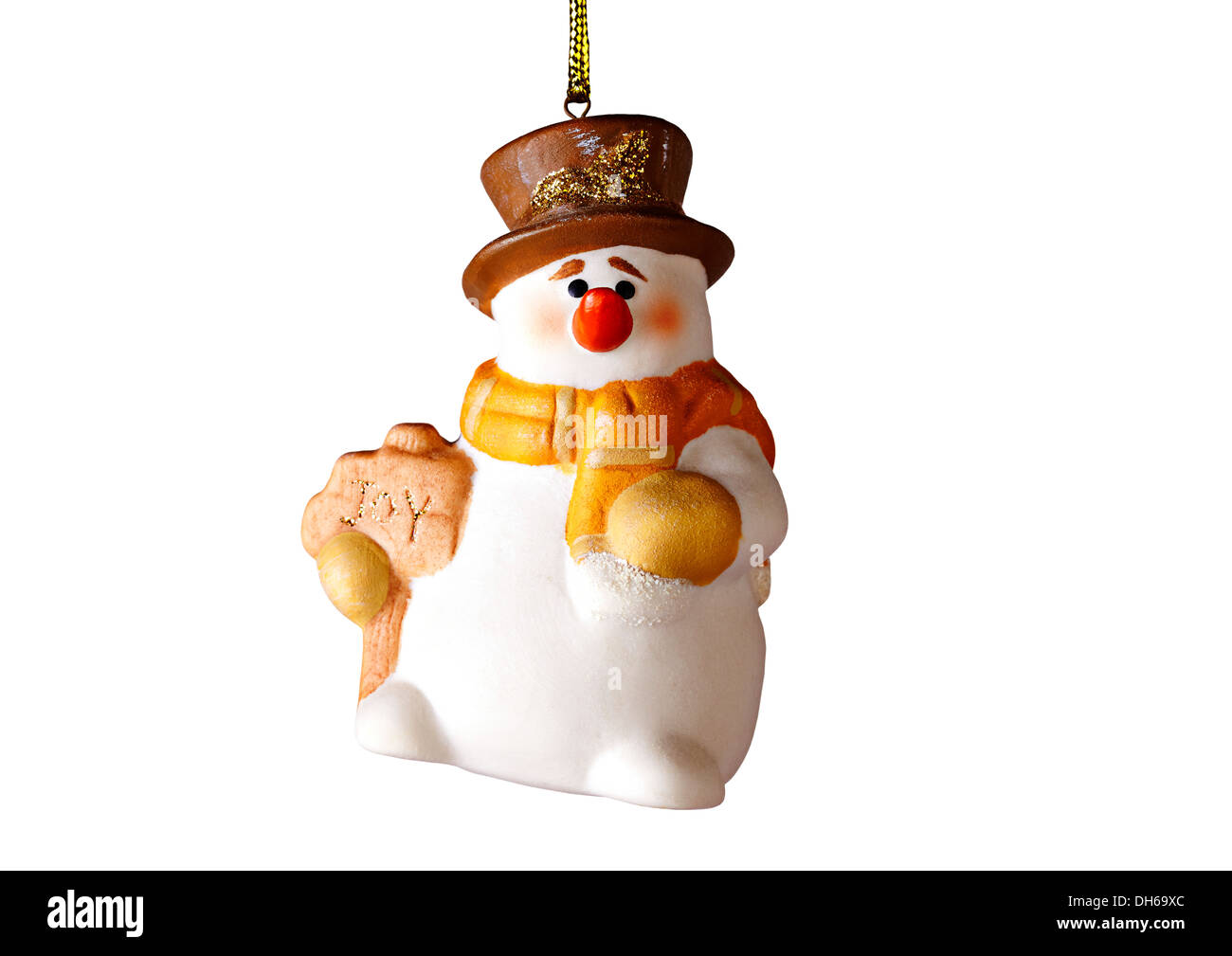 Glückliches Weihnachten Schneemann, auf weißem Hintergrund. Selektiven Fokus Stockfoto