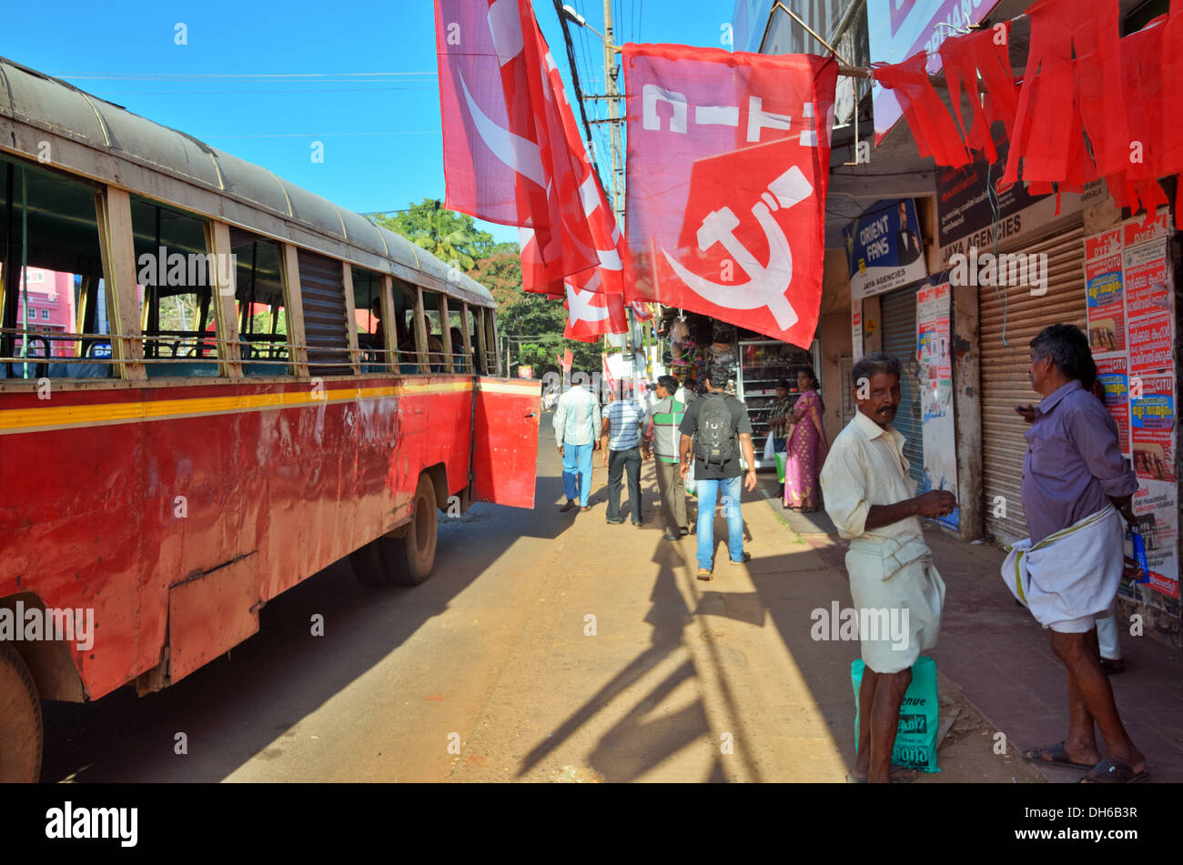 Kommunistische Symbole auf den Straßen von Varkala, Kerala, Indien Stockfoto