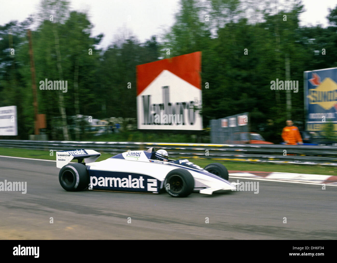 Riccardo Patrese in einem Brabham BT50 in den GP von Belgien in Spa, Belgien 1982. Stockfoto