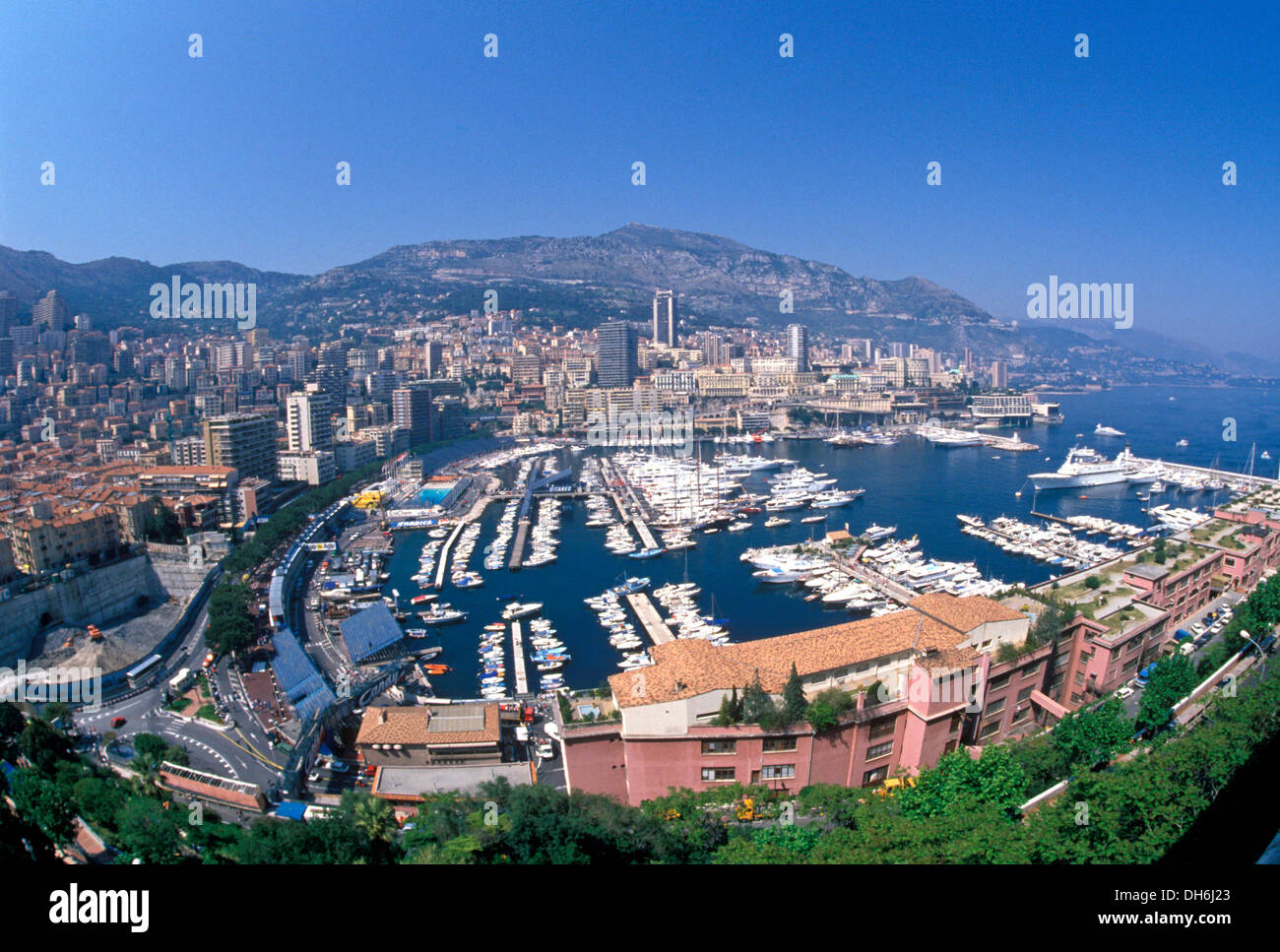 Blick auf den Hafen während des Grand Prix von Monaco, 1989. Stockfoto