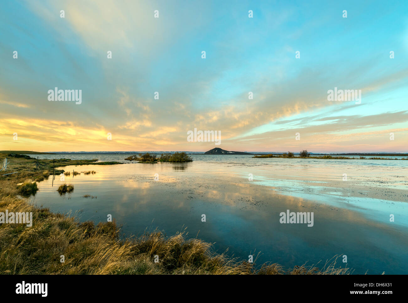 Sonnenaufgang am Myvatn See Nord-Island-Europa Stockfoto