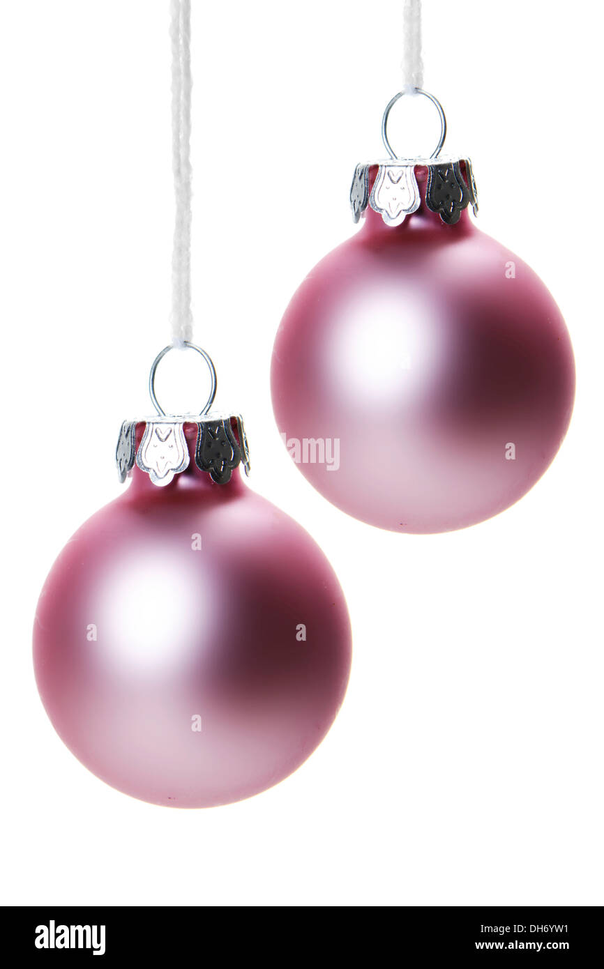 Weihnachten, rosa Weihnachten Kugeln isoliert hängen mit weißem Hintergrund Stockfoto