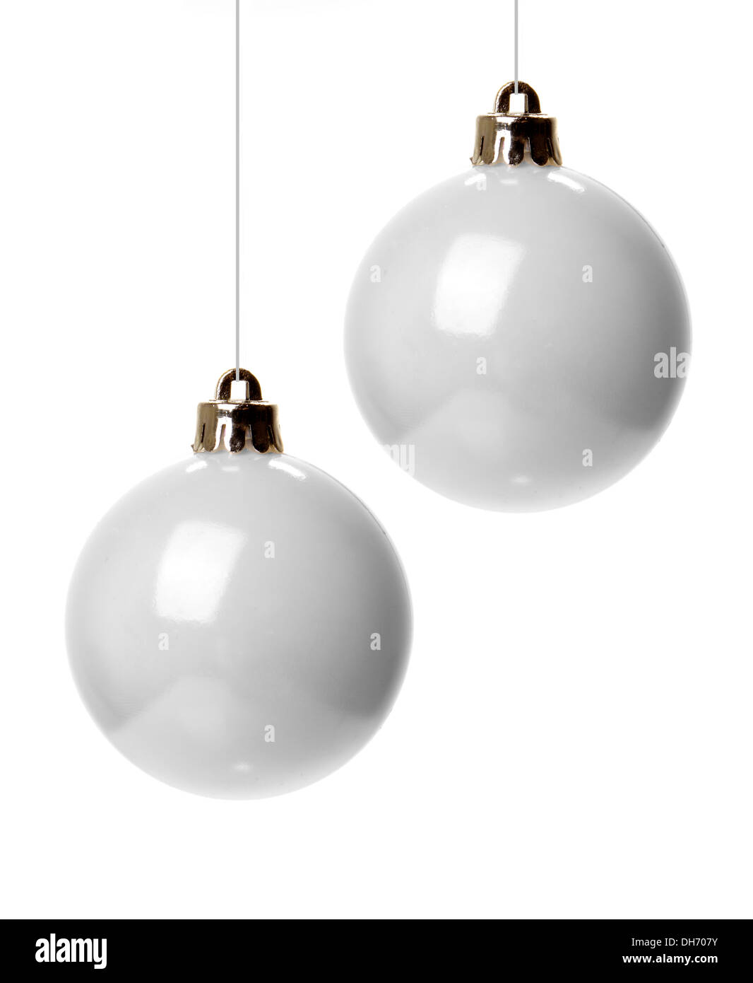 Weihnachten, weiße Weihnachten Kugeln isoliert hängen mit weißem Hintergrund Stockfoto