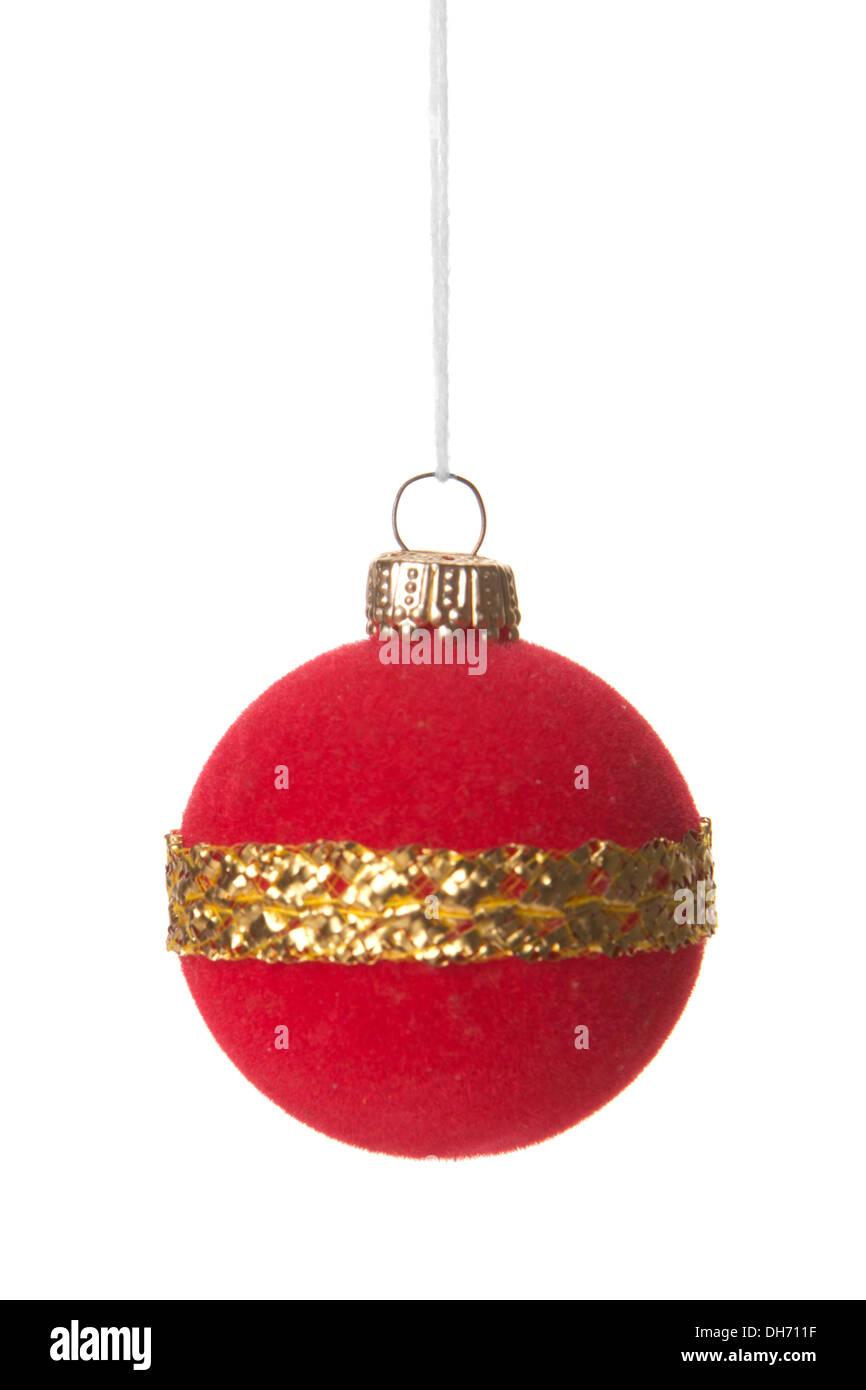 Weihnachten, rote und Goldene Weihnachten Kugeln isoliert hängen mit weißem Hintergrund Stockfoto