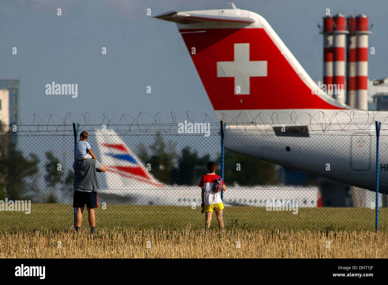 Swiss Air Lines Flugzeuge am Prager Flughafen Ruzyne. Stockfoto