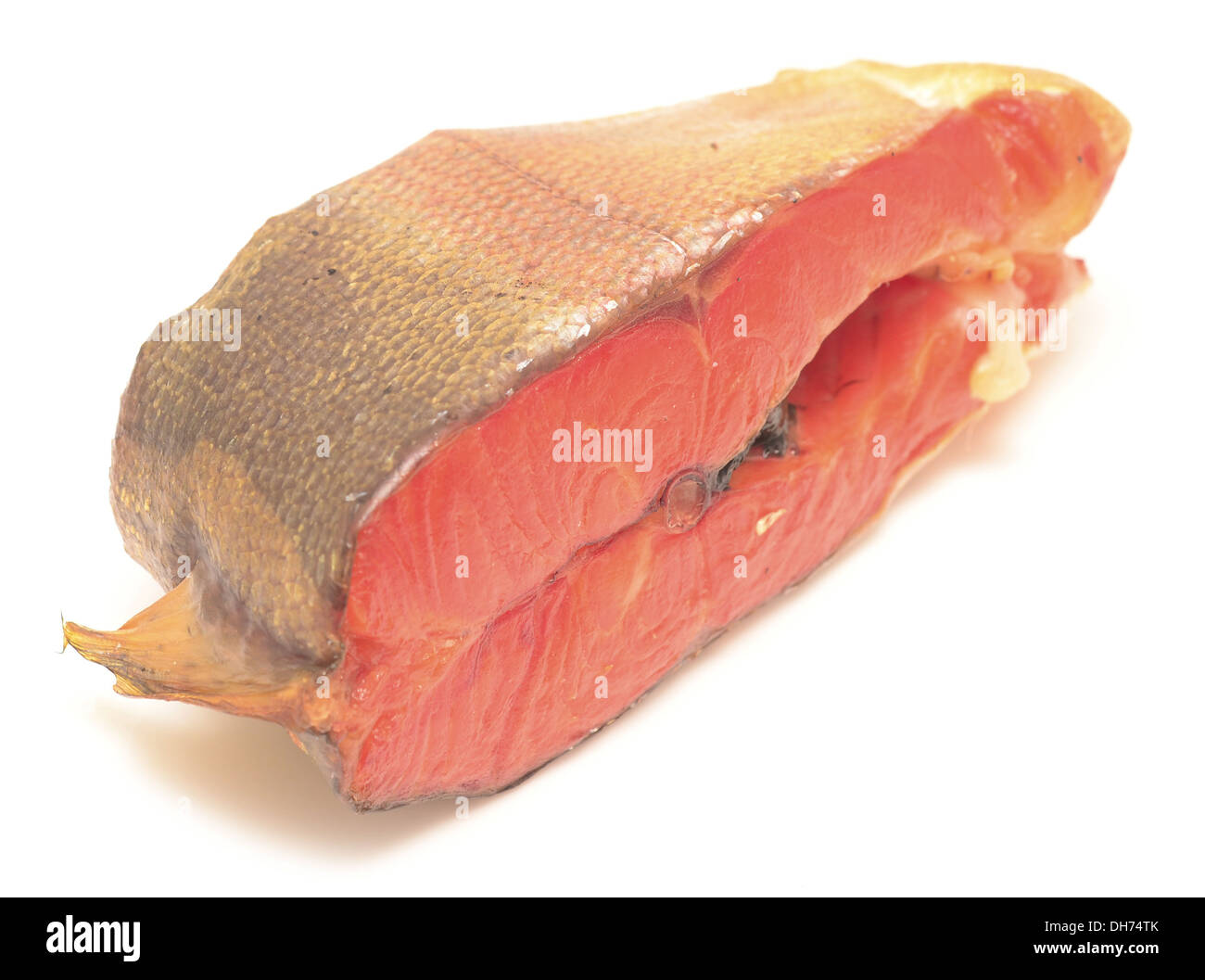 Steak vom roter Fisch isoliert auf weiss Stockfoto