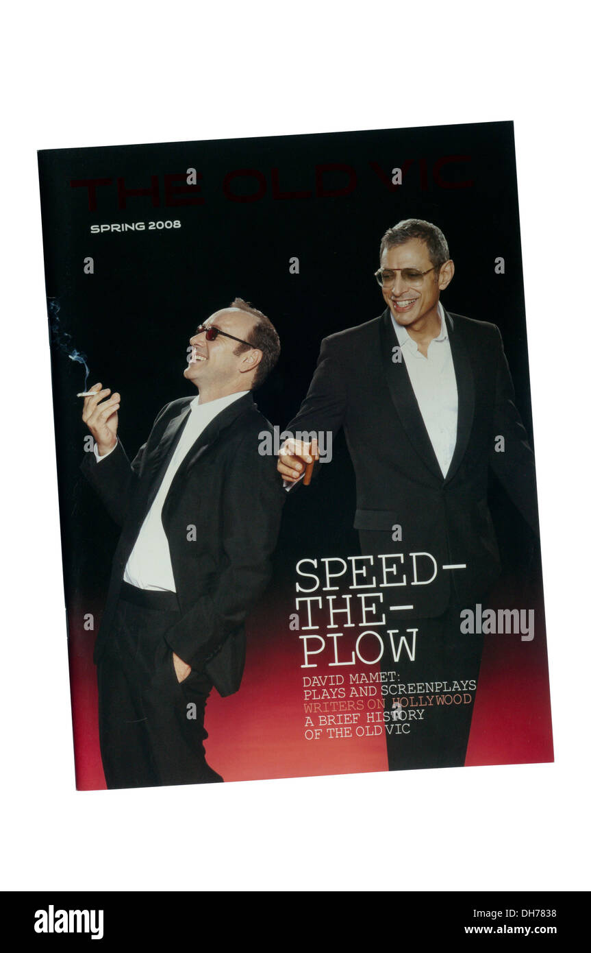 Programm für das Jahr 2008 die Produktion der Pflug von David Mamet Geschwindigkeit am Old Vic. Starring Jeff Goldblum und Kevin Spacey. Stockfoto