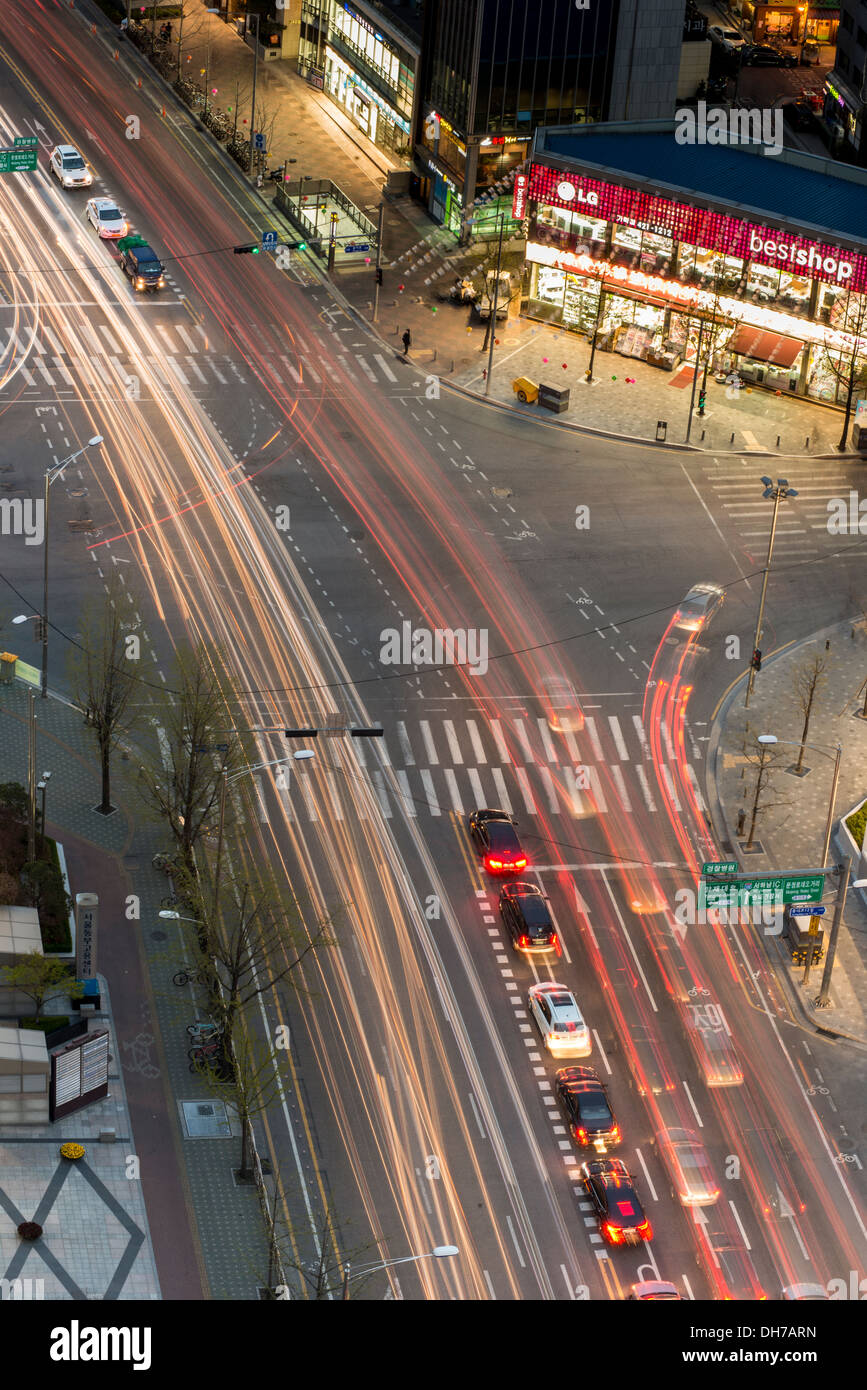 Vogelperspektive des Verkehrs in Seoul, Korea Stockfoto