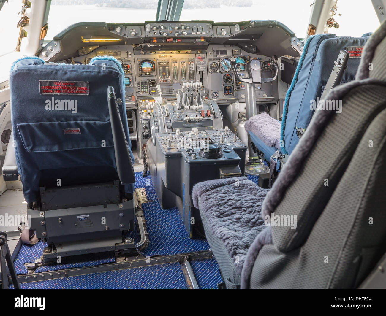 Blick in das Cockpit ein Jumbo Jet airliner Stockfoto