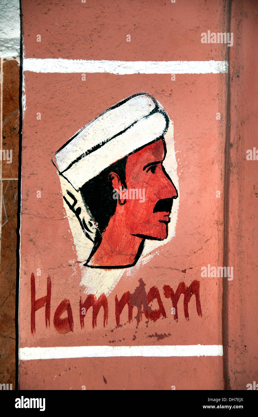 Marokkanischen Hammam Malerei Zeichen Marrakesch Morocca Stockfoto