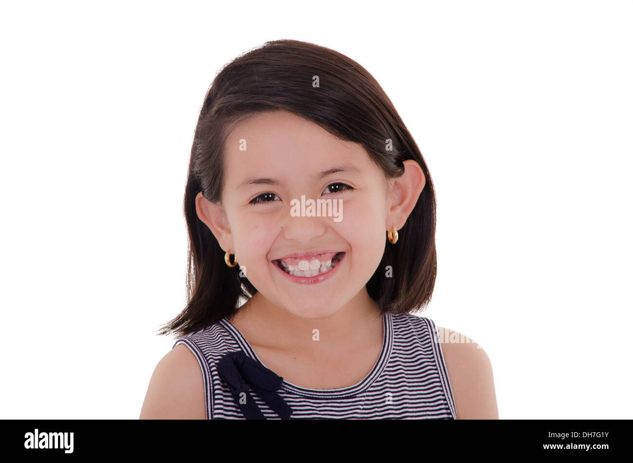 Glücklich Latin Girl Portrait lächelnd - isoliert auf einem weißen Hintergrund Stockfoto