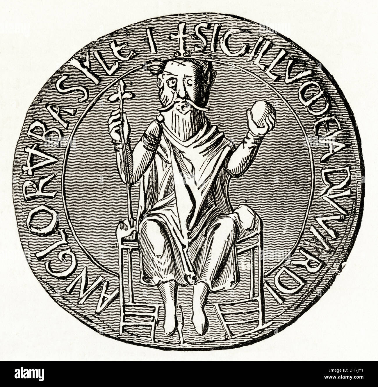Anglo Saxon England. Große Siegel von Edward der Beichtvater 11. Jahrhundert angelsächsischen. Viktorianische Holzschnitt ca. 1845. Stockfoto