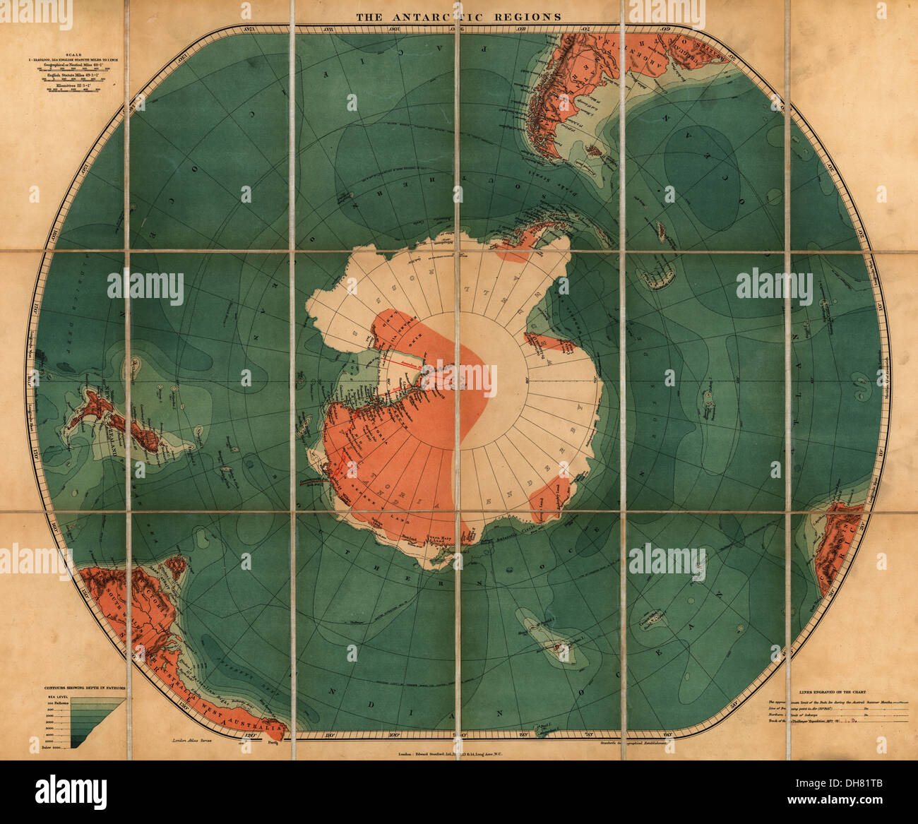 Die antarktischen Regionen - Karte, ca. 1920 Stockfoto