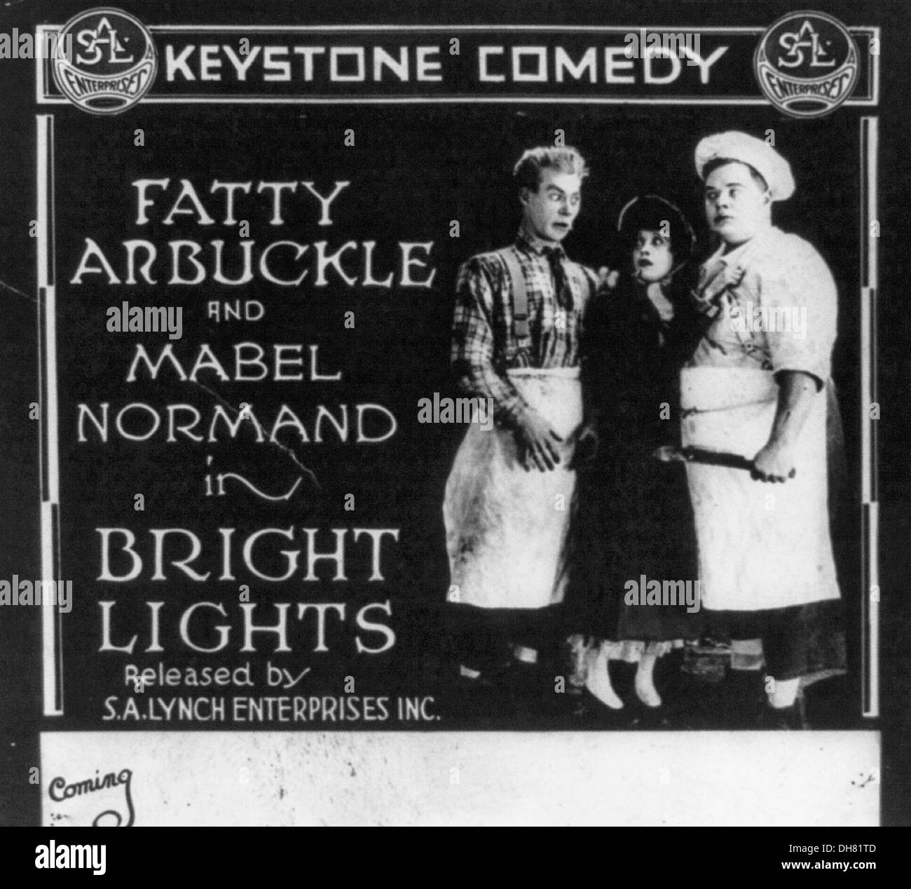 Bewegtbild-Werbung: Bright Lights, starring Fatty Arbuckle und Mabel Normand, 1918 Stockfoto