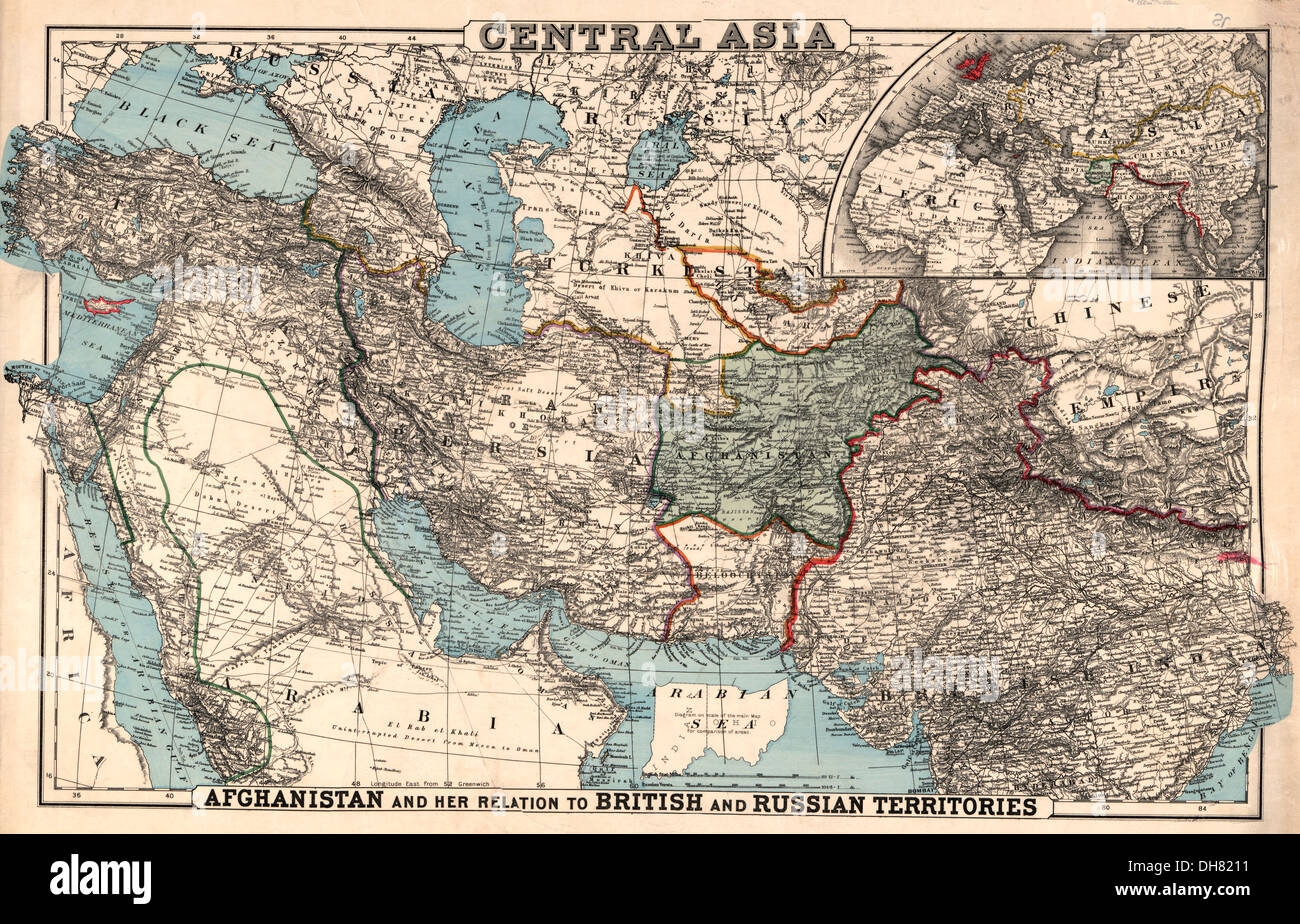 Karte von Zentralasien - 1885 Stockfoto