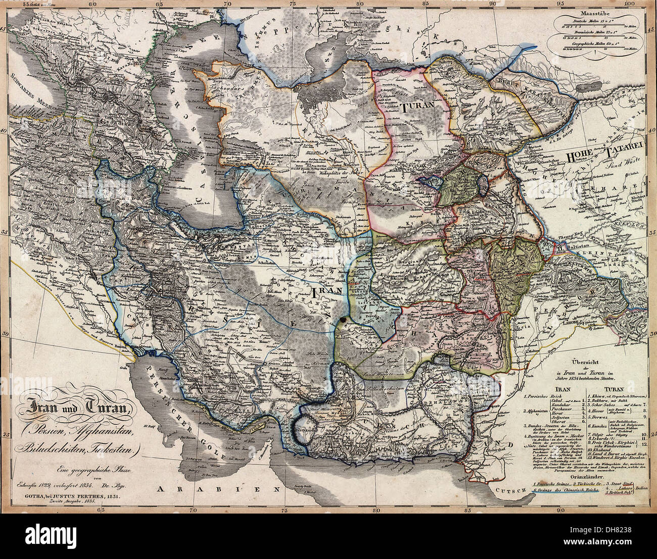 Iran und Turan - Persien, Afghanistan - Karte 1835 Stockfoto