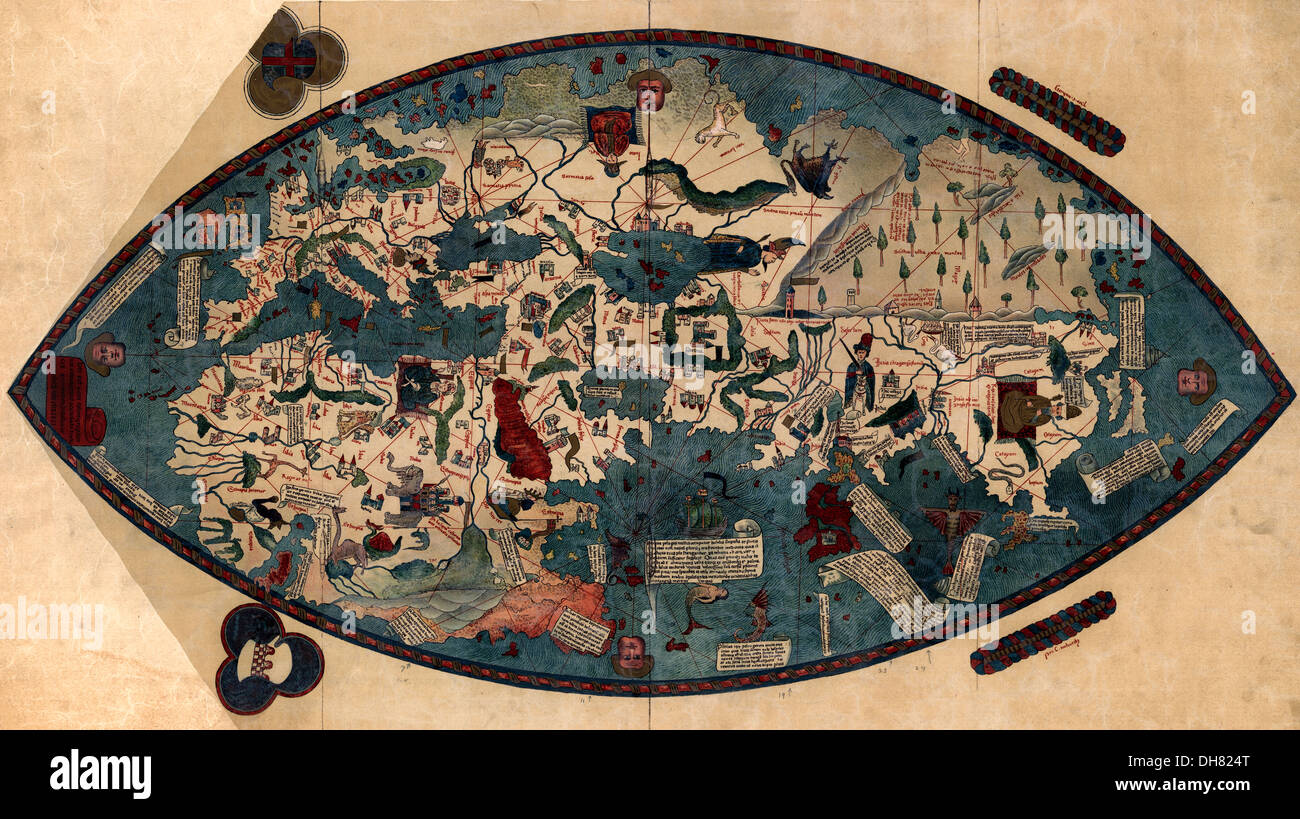 Genuesische Weltkarte 1457 Stockfoto