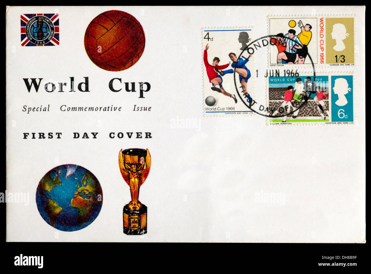 Spezielle Commemorative Ausgabe erste Tag decken zum Gedenken an England hält die WM 1966. Stockfoto