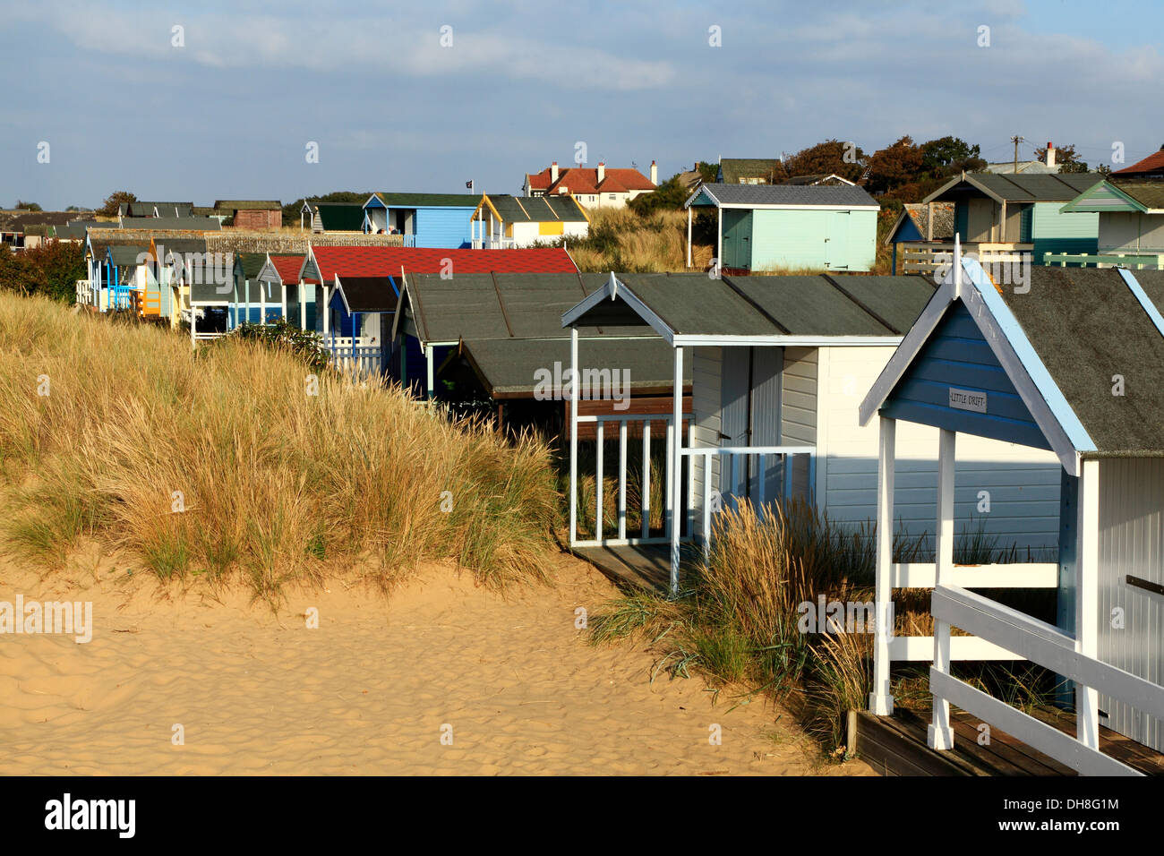 Strandhütten, Sand Dünen, alte Hunstanton Norfolk, England UK Hütte Küste Stockfoto