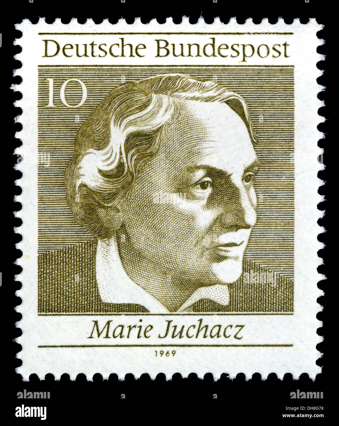 Porträt von Marie Juchacz (1879-1956: deutscher Sozialreformer, Sozialdemokrat und Feministin) auf Deutsche Briefmarke. Stockfoto