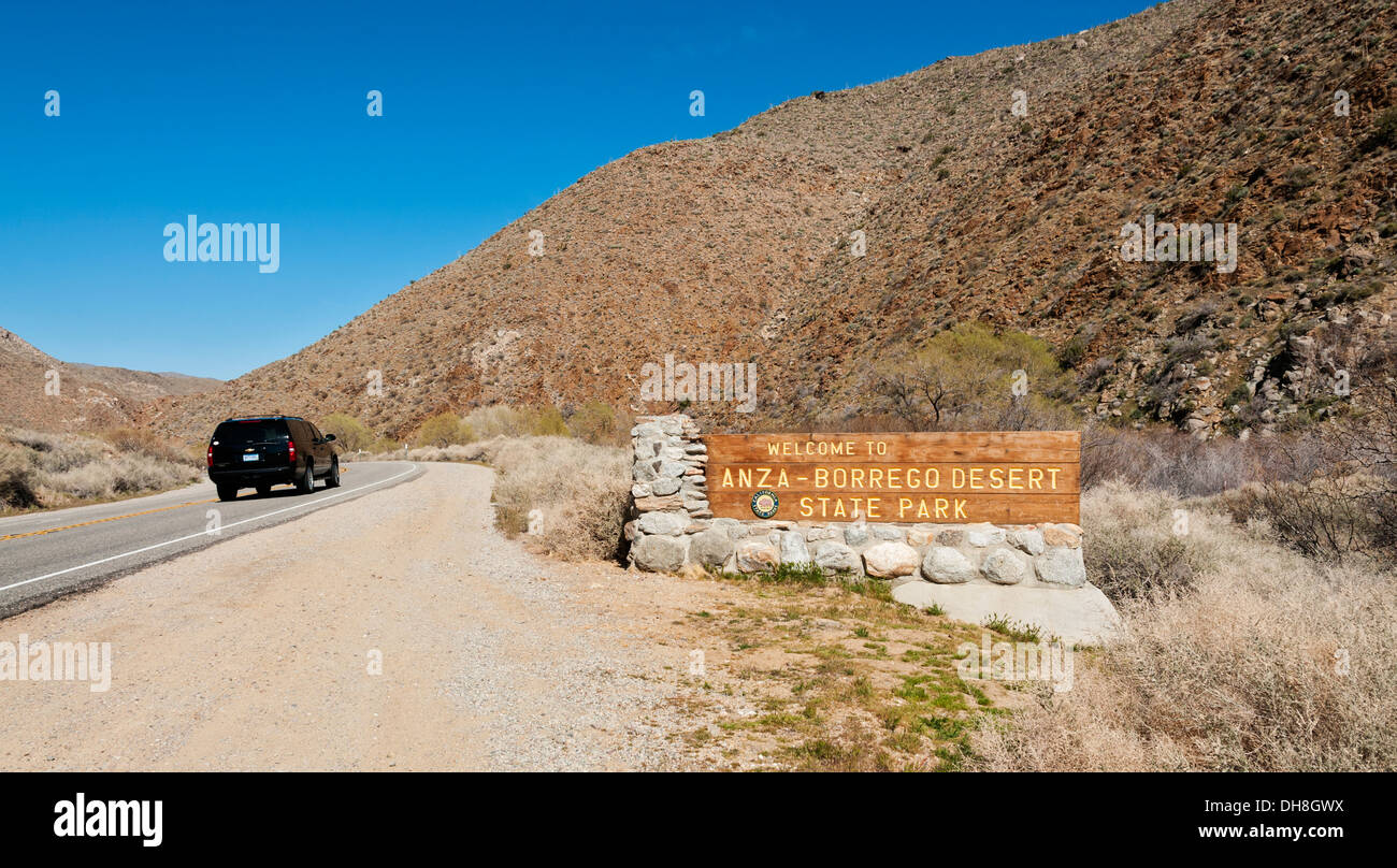 Kalifornien, San Diego County, Anza-Borrego Desert State Park, Eingangsschild Stockfoto