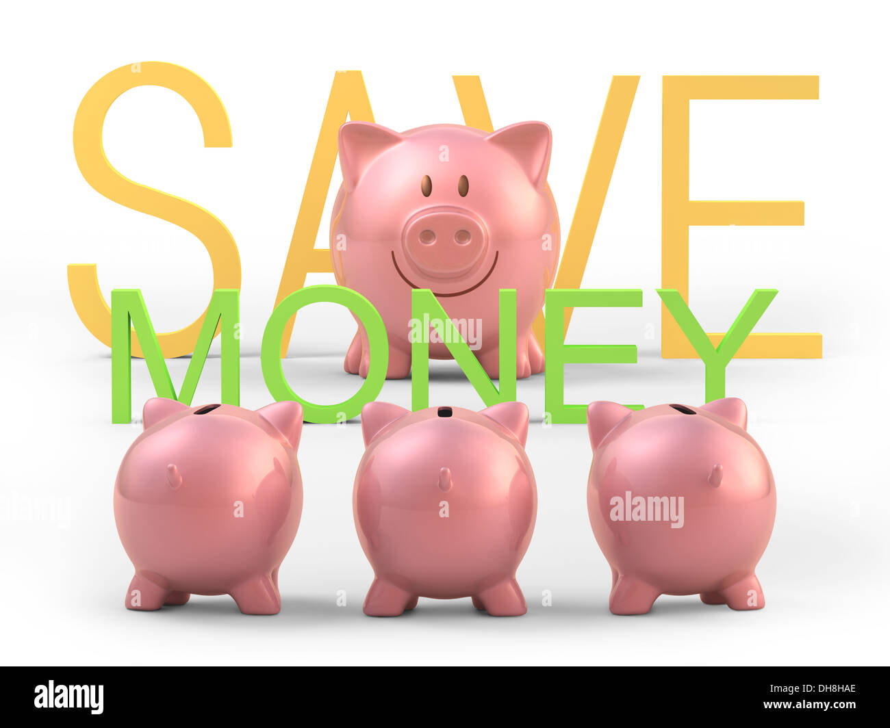 Piggy Bank beizubringen, wie man Geld sparen. Clipping-Pfad enthalten. Stockfoto