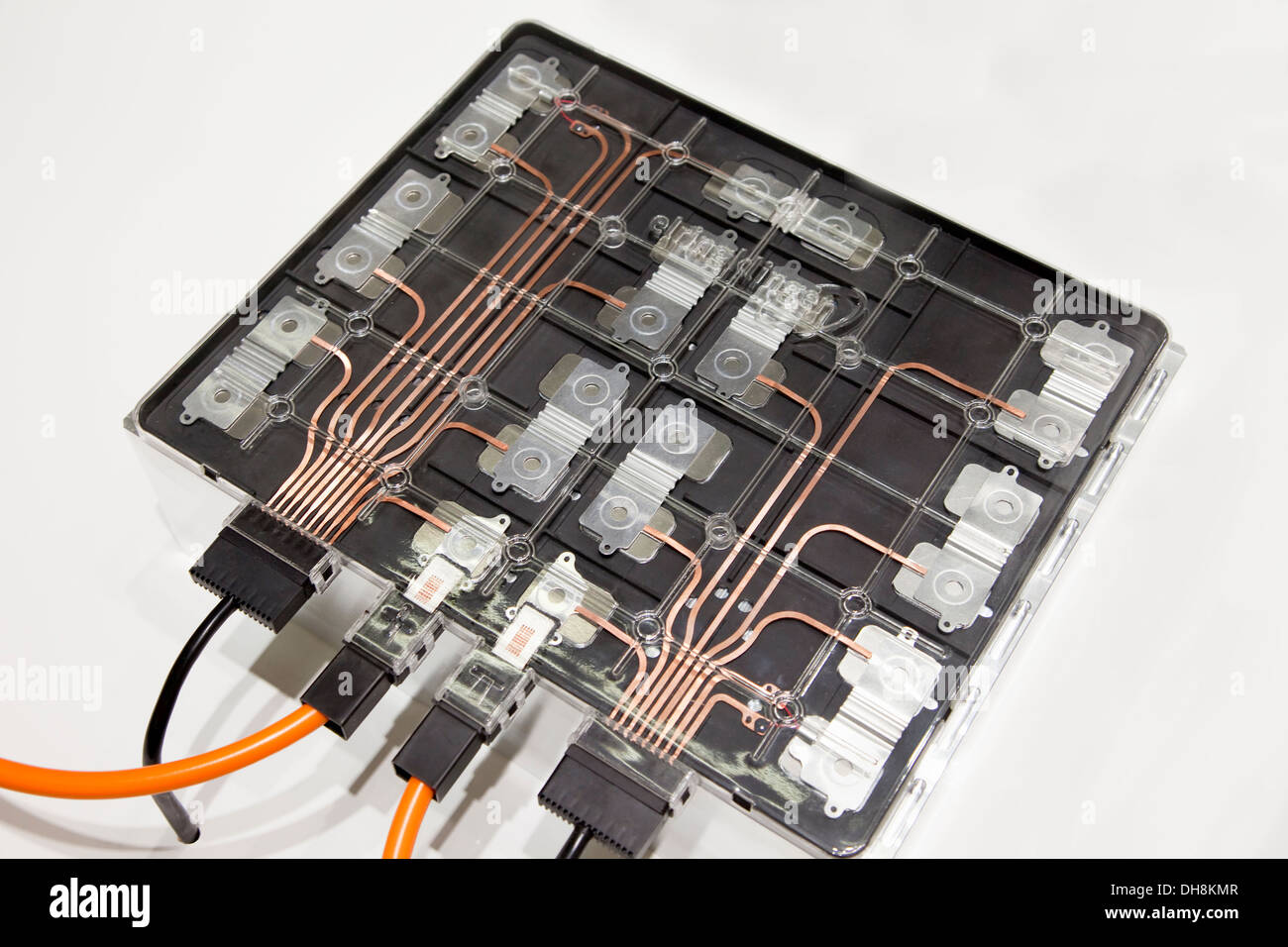 Lithium-Ionen-Moduls mit Sensoren für Hybrid- und Elektrofahrzeuge Stockfoto