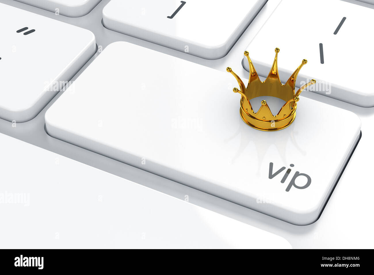 3D Render goldene Krone-Symbol auf der Tastatur. VIP-Konzept Stockfoto