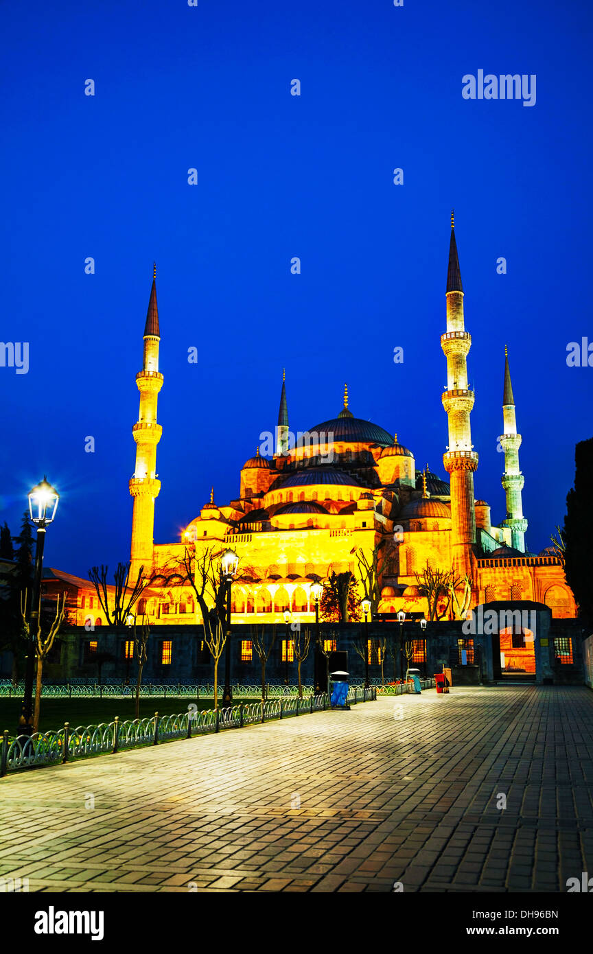 Sultan Ahmed Mosque (blaue Moschee) in Istanbul bei Nacht Stockfoto