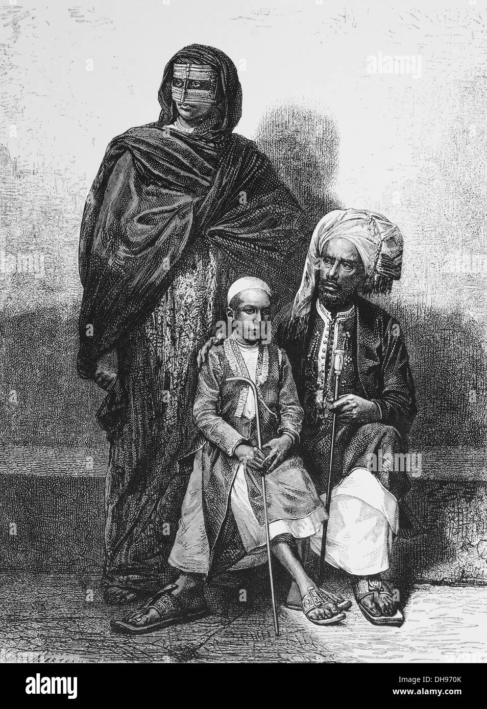 Afrika. Zanzibar. Arabische Familie, 1880. Gravur. Stockfoto