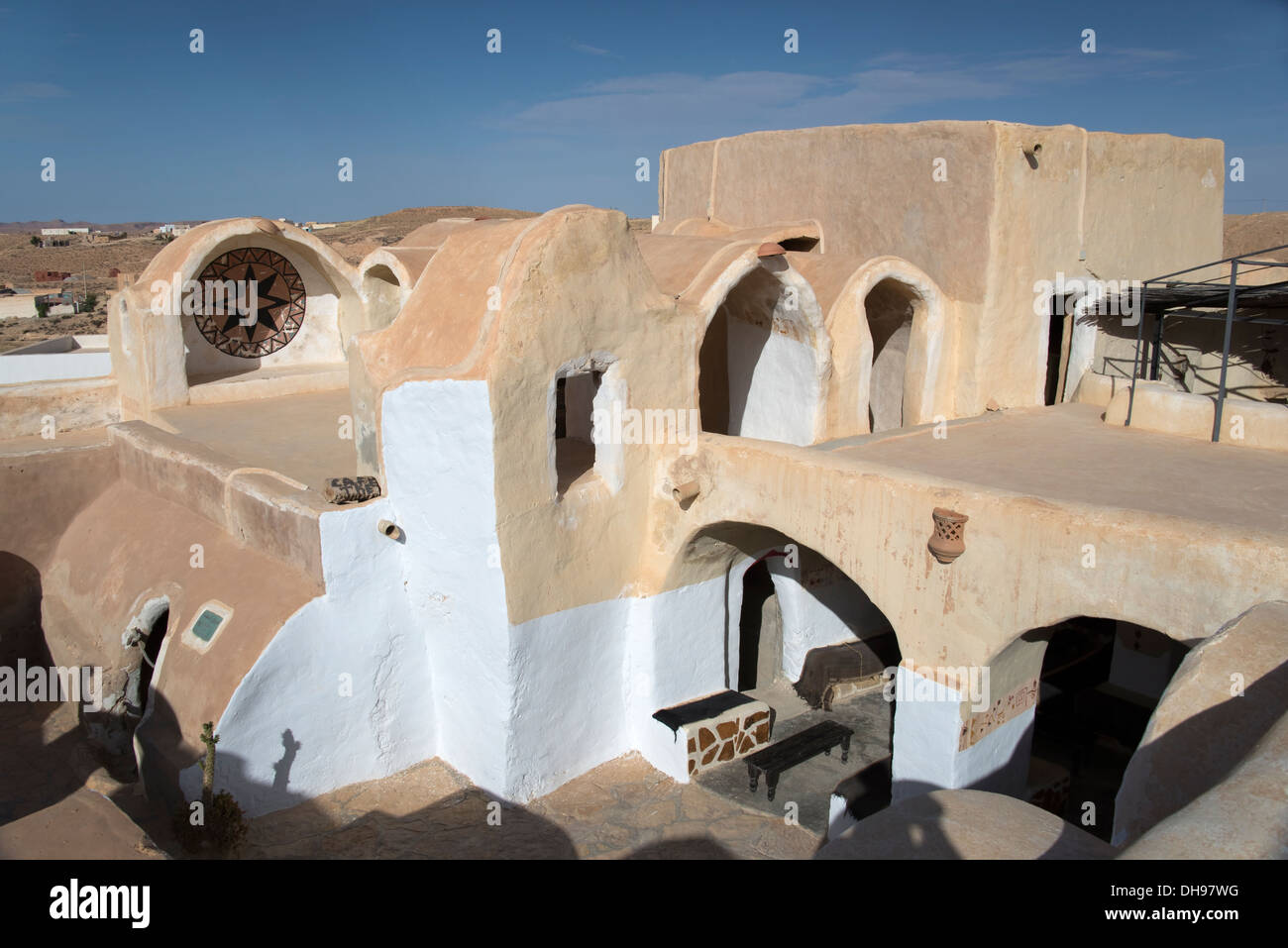 Ksar Hadada (Stadt Mos Espa in Planeten Tatooine von dem Film Star Wars) - Tunesien Stockfoto