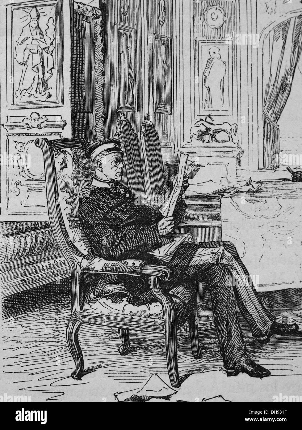 Helmuth von Moltke der ältere (1800-1891). Deutscher Generalfeldmarschall. Moltke in Versalles, Frankreich. Kupferstich von Universalgeschichte, 188 Stockfoto