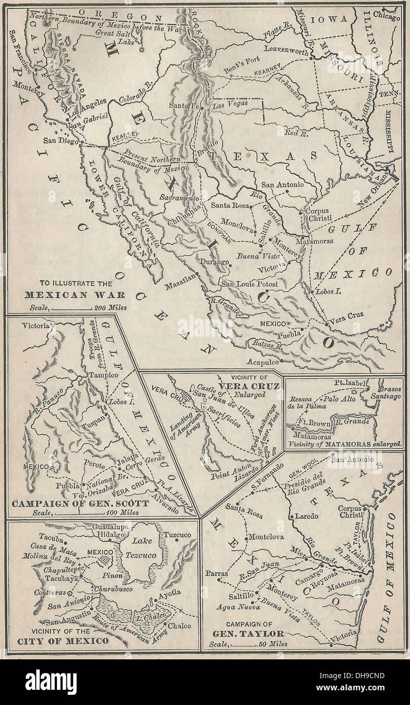 Karten von Kampagnen der USA-mexikanischen Krieg 1846-1848 Stockfoto