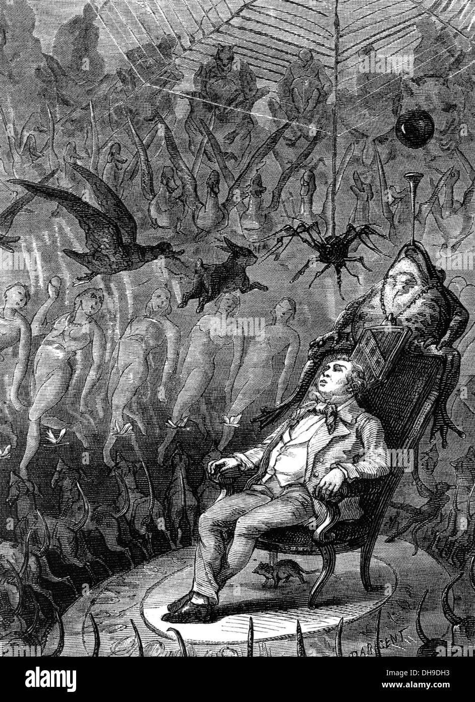 VICTORIA-NIGHTMARE Gravur ca. 1860 zeigt, wie schwierig es sein kann, mit Bildern, die durch den Verstand blinkt oben schlafen Stockfoto
