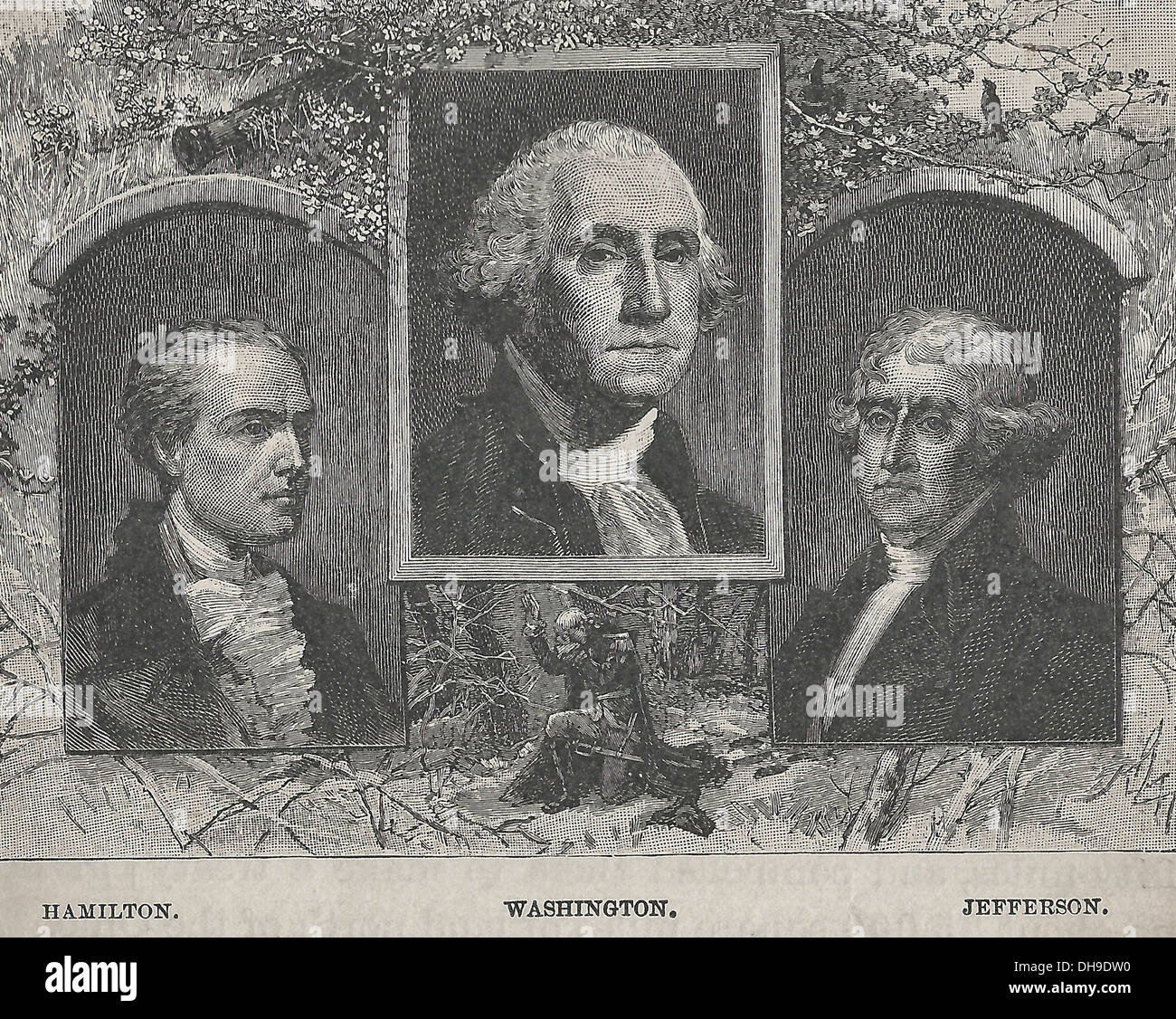 Gründerväter der USA - Washington, Hamilton, Jefferson Stockfoto