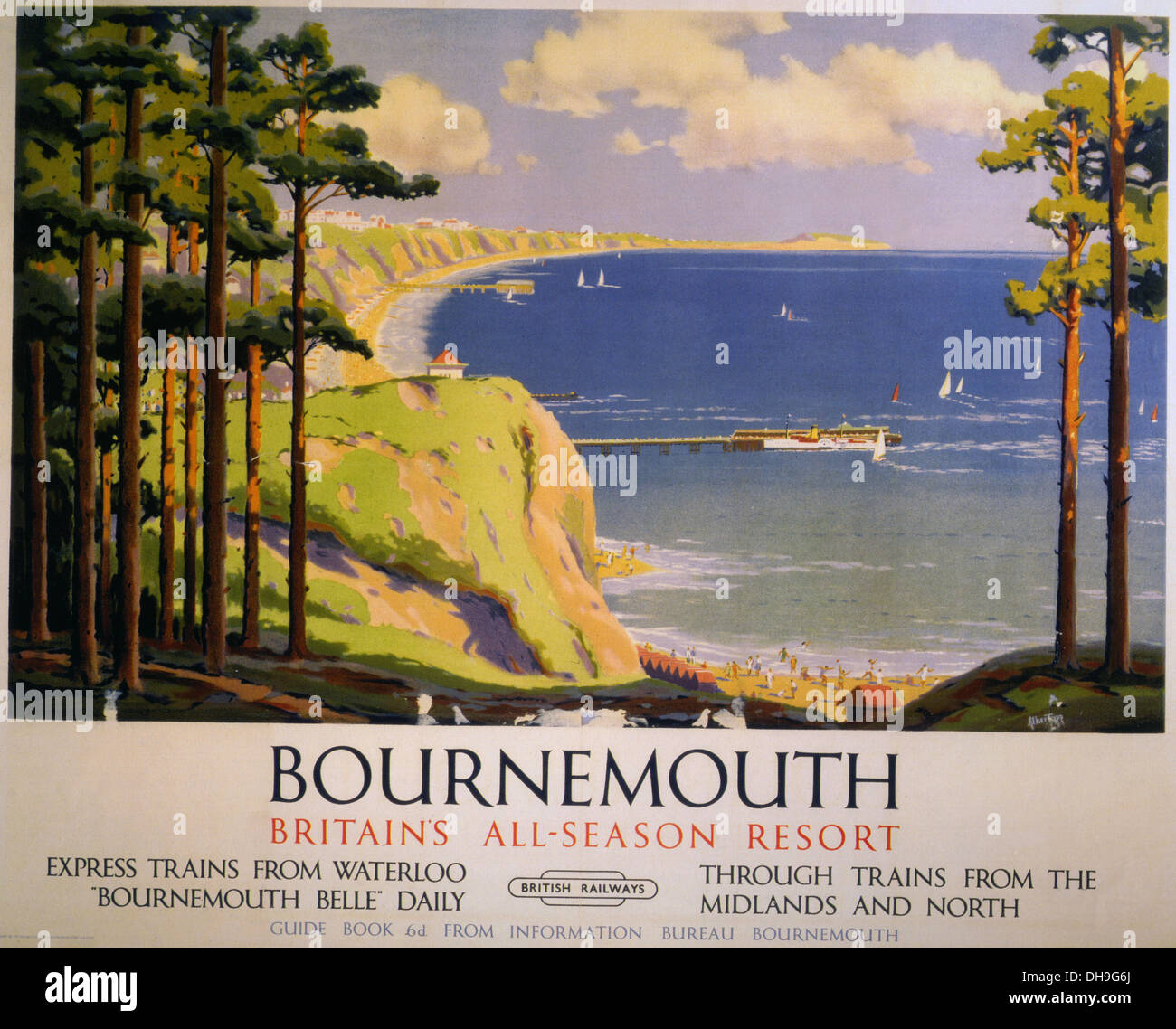 BOURNEMOUTH, England, auf einem Plakat der 1950er Jahre British Railways Stockfoto