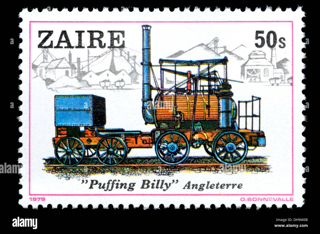 Zaire-Briefmarke: frühe Lokomotive - "Puffing Billy" (1814, William Hedley, Jonathan Forster und Timothy Hackworth. England) Stockfoto