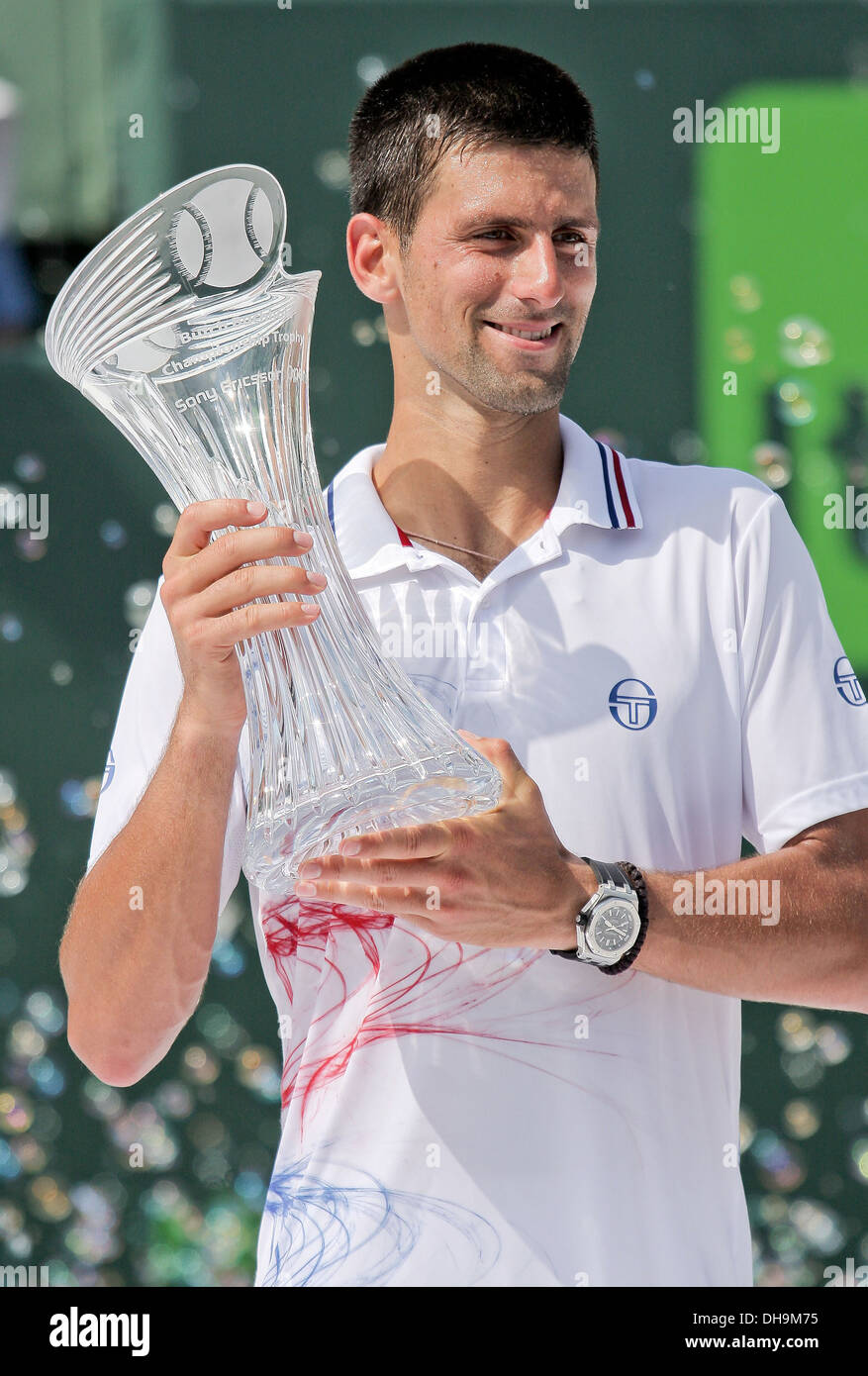 Novak Djokovic im Männer-Finale am 14. Tag des Sony Ericsson Open im Crandon Park Tennis Center Key Biscayne Florida - 01.04.12 Stockfoto