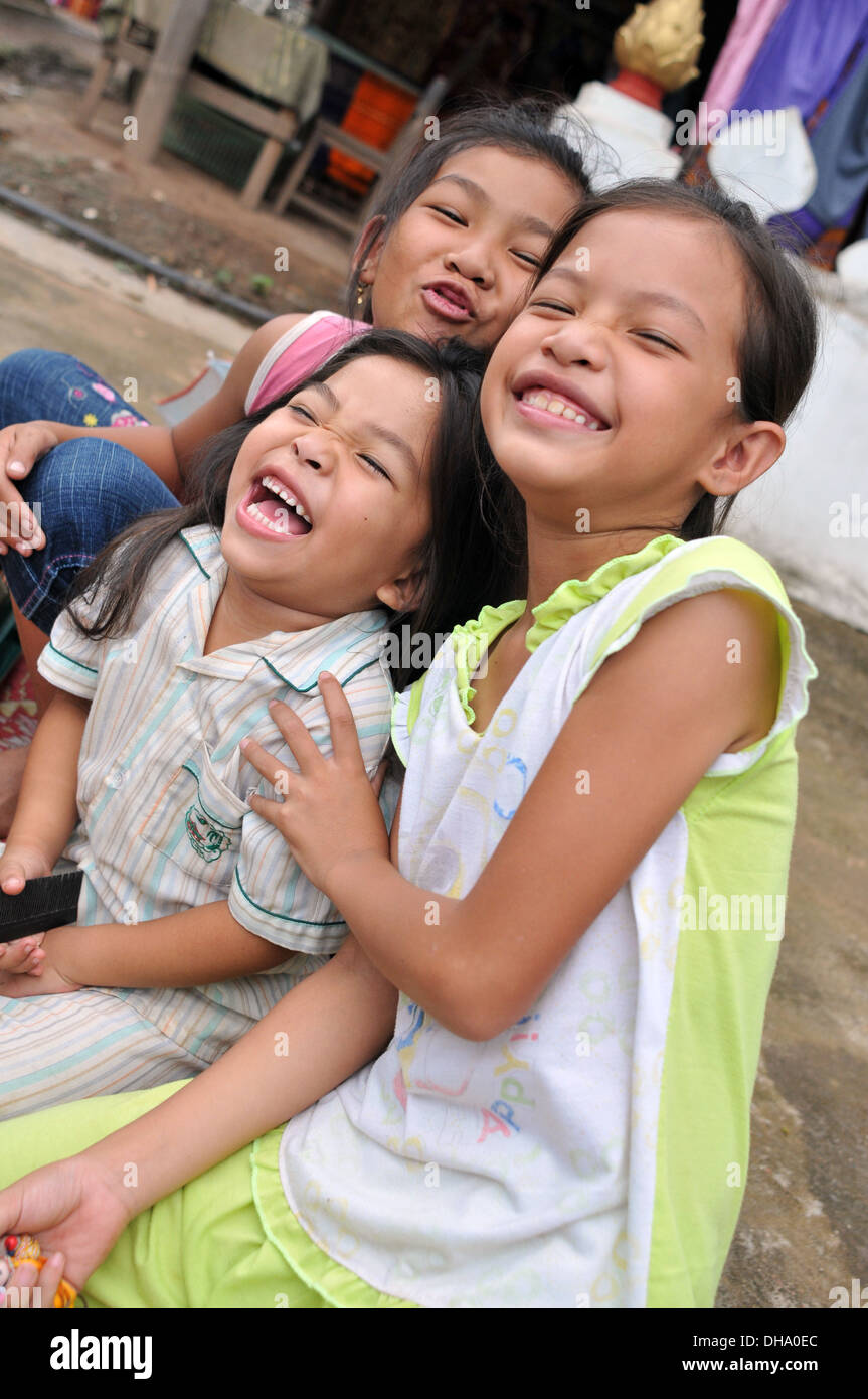 Lao Kinder lachen, Luang Prabang, Laos. Stockfoto