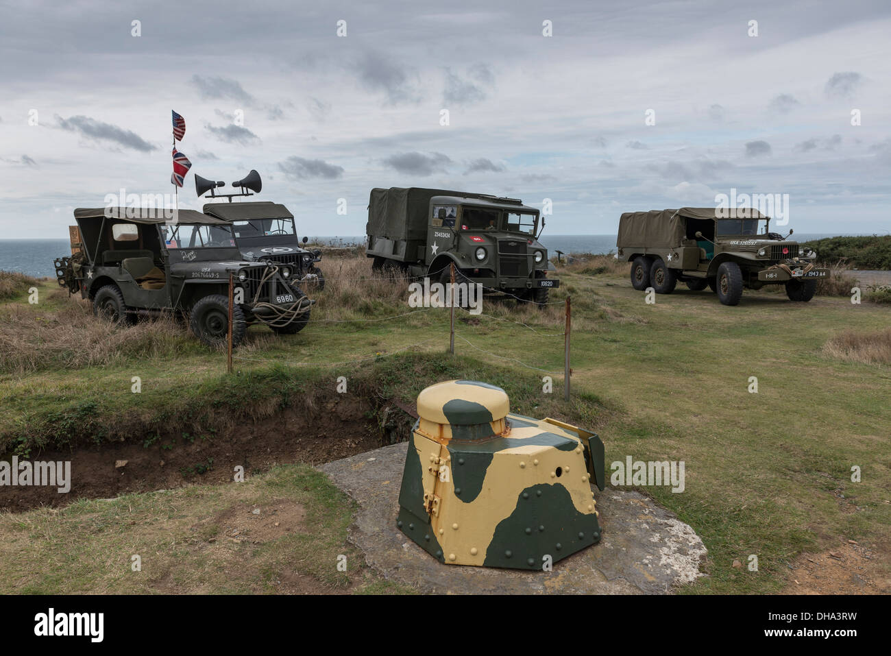 Channel Islands, Guernsey, Deutsch 2. Weltkrieg Küstenschutz und amerikanischen Befreiung Militärfahrzeuge Stockfoto