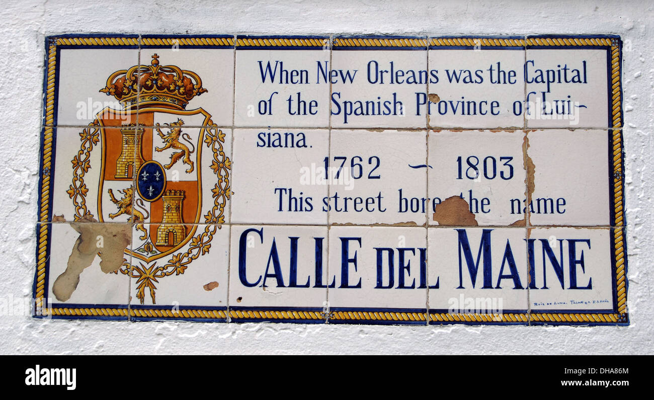 USA. New Orleans. Spanish Street Name Fliese-Wandbilder. "Maine Street". Stockfoto