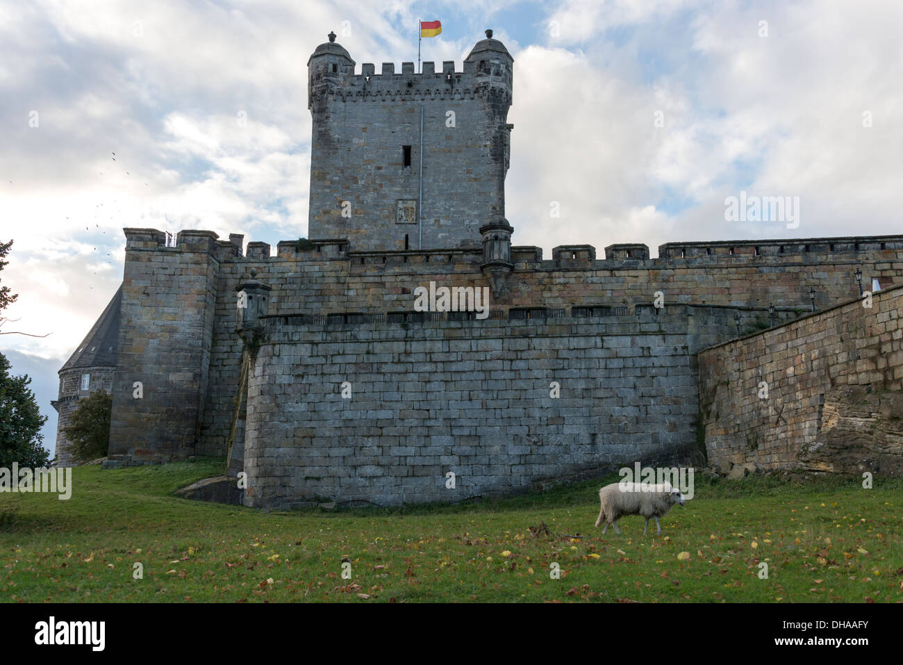 Burg in Bad Bentheim-Deutschland mit Flagge Stockfoto