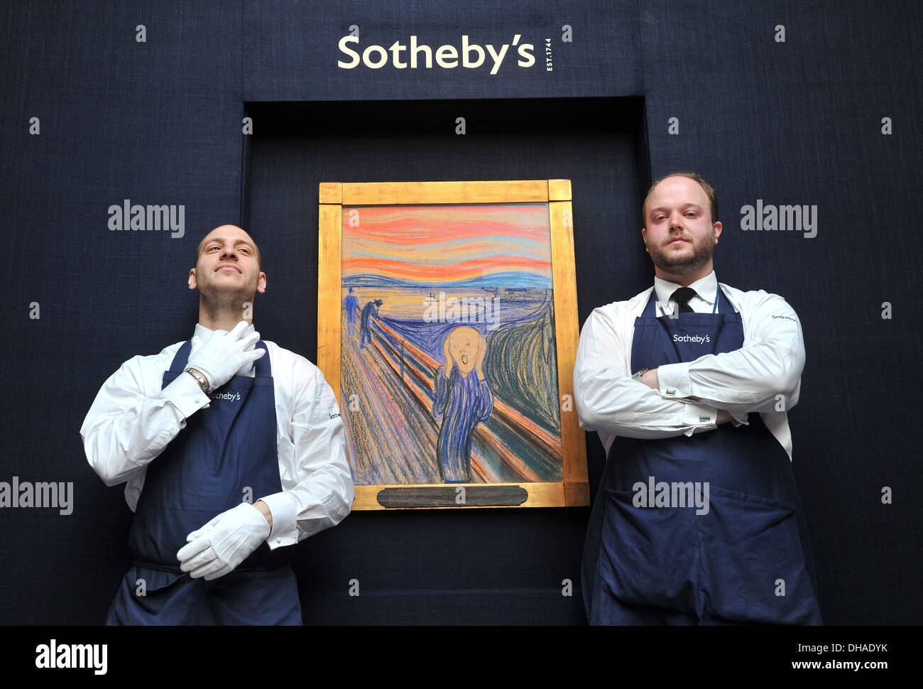 Iconic Meisterwerk "Der Schrei" von Edvard Munch geht auf dem Display bei Sotheby's London vor dem Schlafengehen unter Hammer in New York Stockfoto
