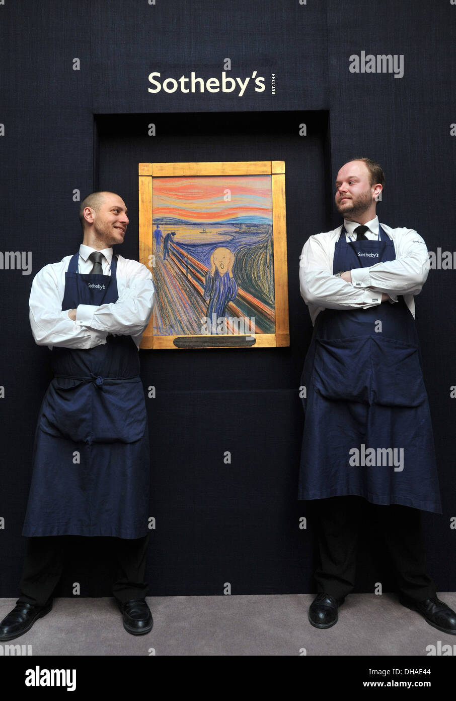 Iconic Meisterwerk "Der Schrei" von Edvard Munch geht auf dem Display bei Sotheby's London vor dem Schlafengehen unter Hammer in New York Stockfoto