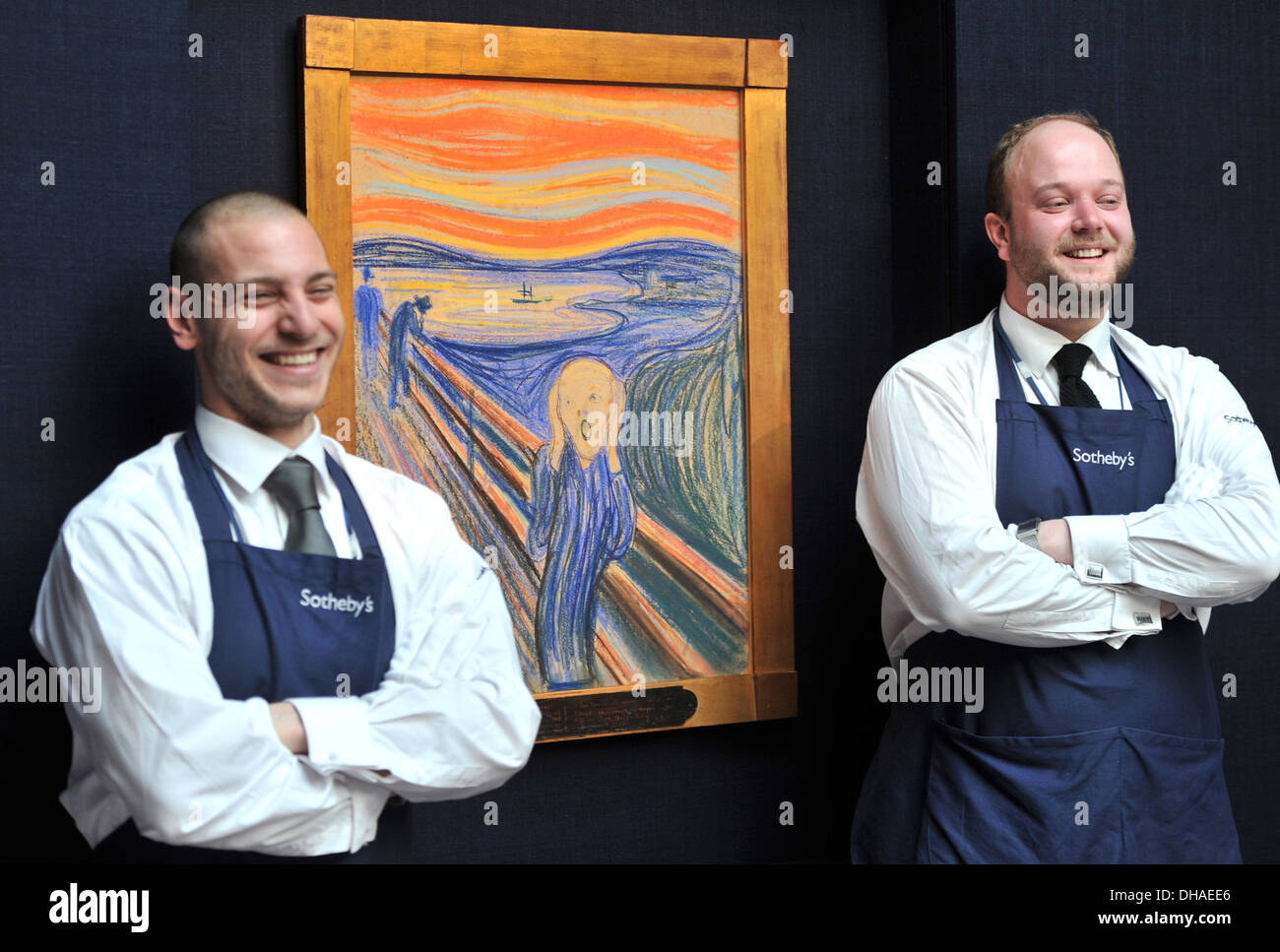 Iconic Meisterwerk "Der Schrei" von Edvard Munch geht auf dem Display bei Sotheby's London vor dem Schlafengehen unter Hammer in New York Stockfoto